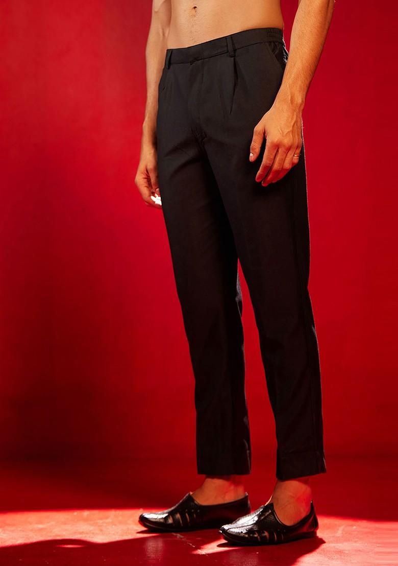 Black Solid Poly Blend Pyjama For Men
