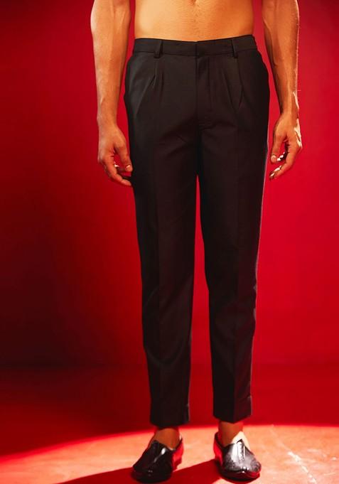 Black Solid Poly Blend Pyjama For Men