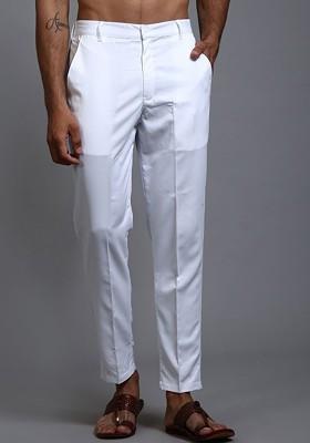 White Solid Cotton Pyjama For Men