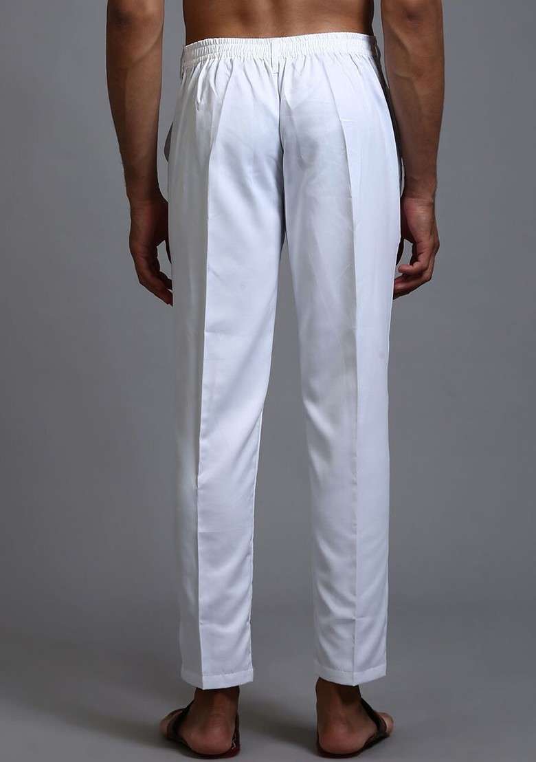White Solid Cotton Pyjama For Men - Indya