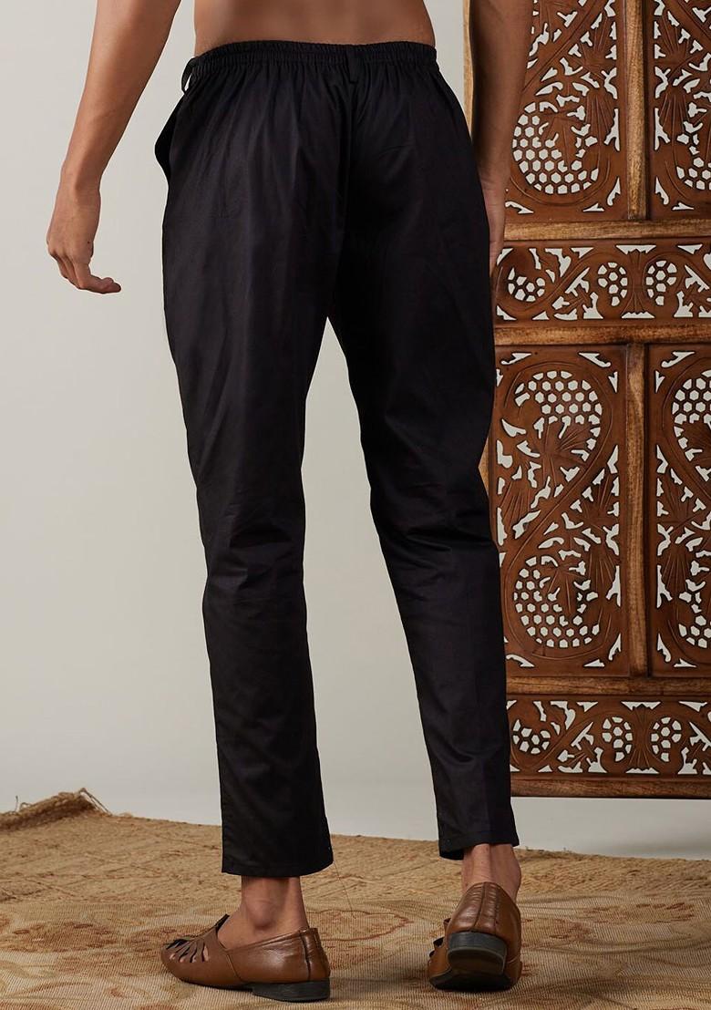 Black Solid Cotton Pyjama For Men
