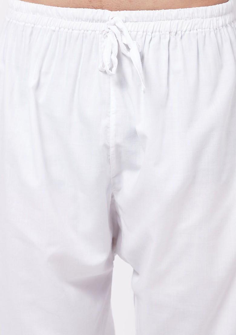 White Solid Poly Blend Salwar For Men