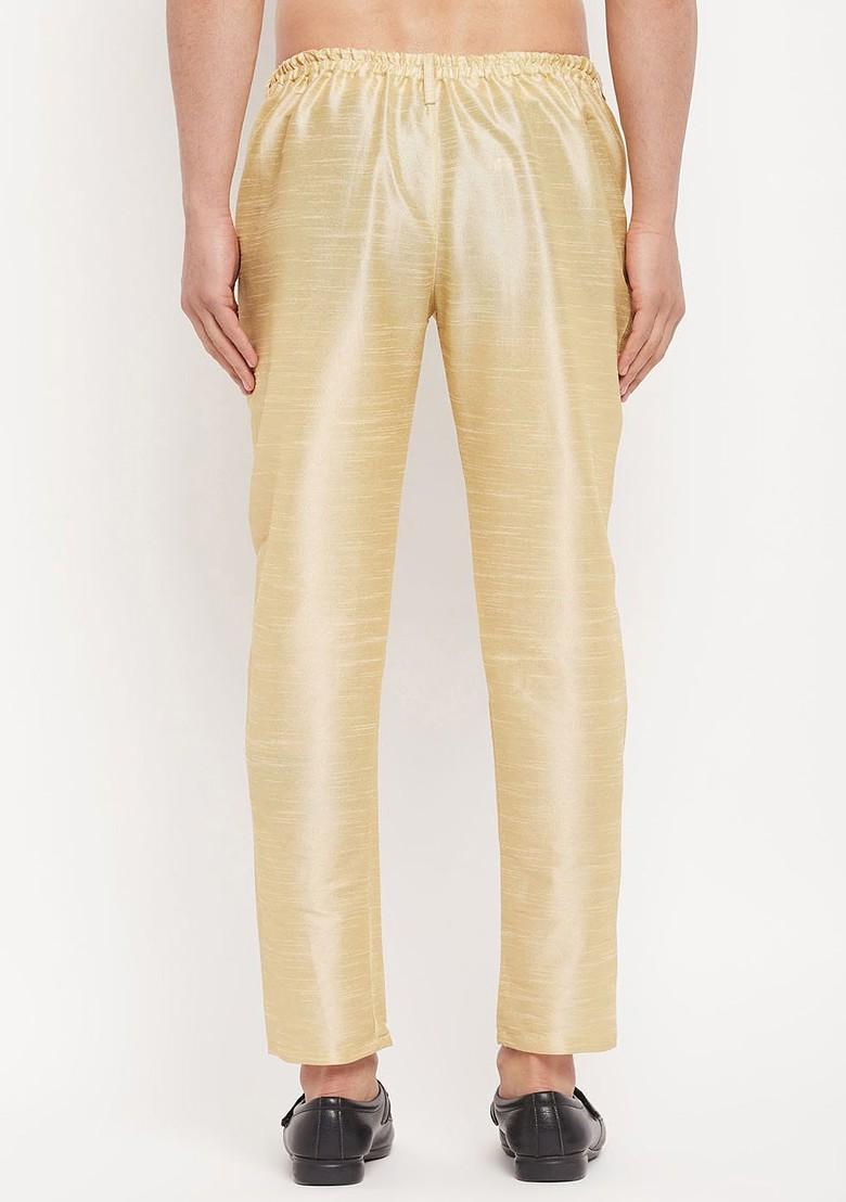 Gold Solid Silk Pyjama For Men