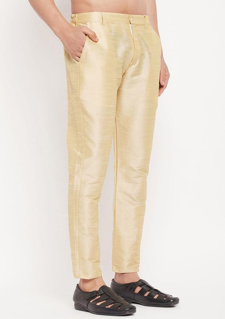 Gold Solid Silk Pyjama For Men