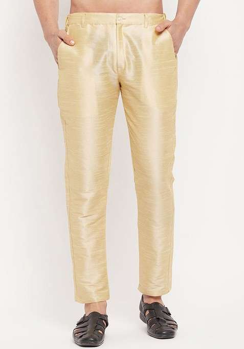 Gold Solid Silk Blend Pyjama For Men