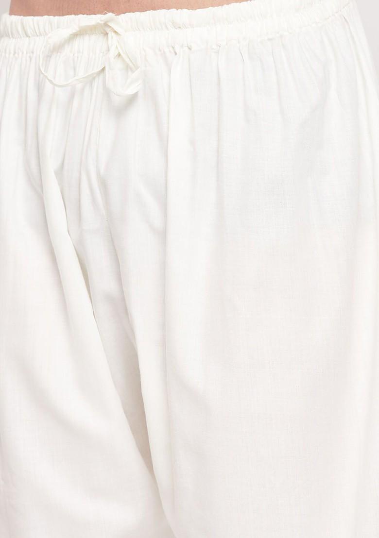 Cream Solid Cotton Salwar For Men