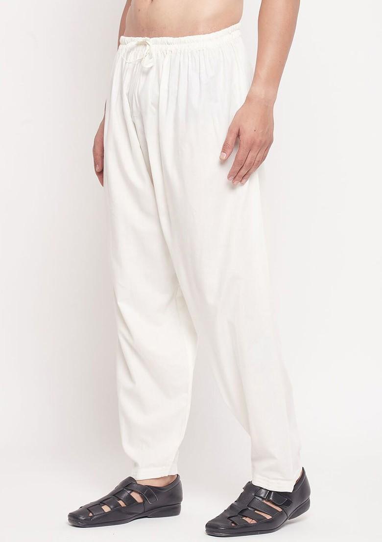 Cream Solid Cotton Salwar For Men