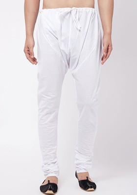 White Solid Cotton Pyjama For Men