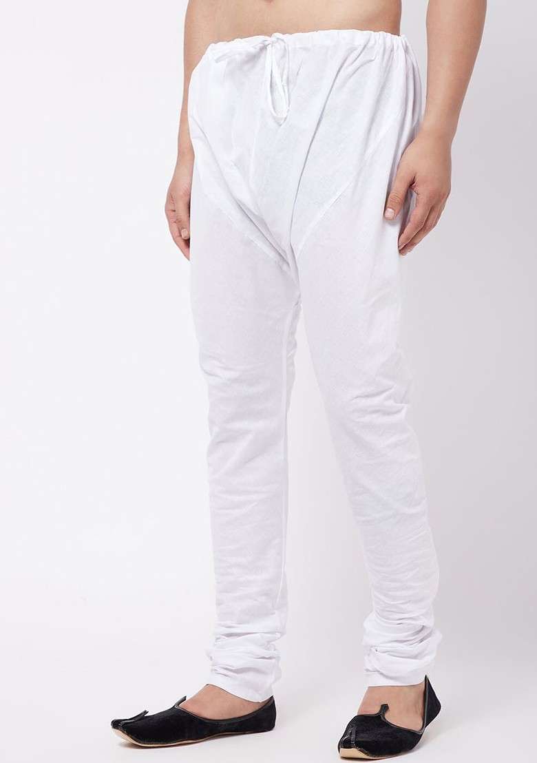 White Solid Cotton Pyjama For Men - Indya
