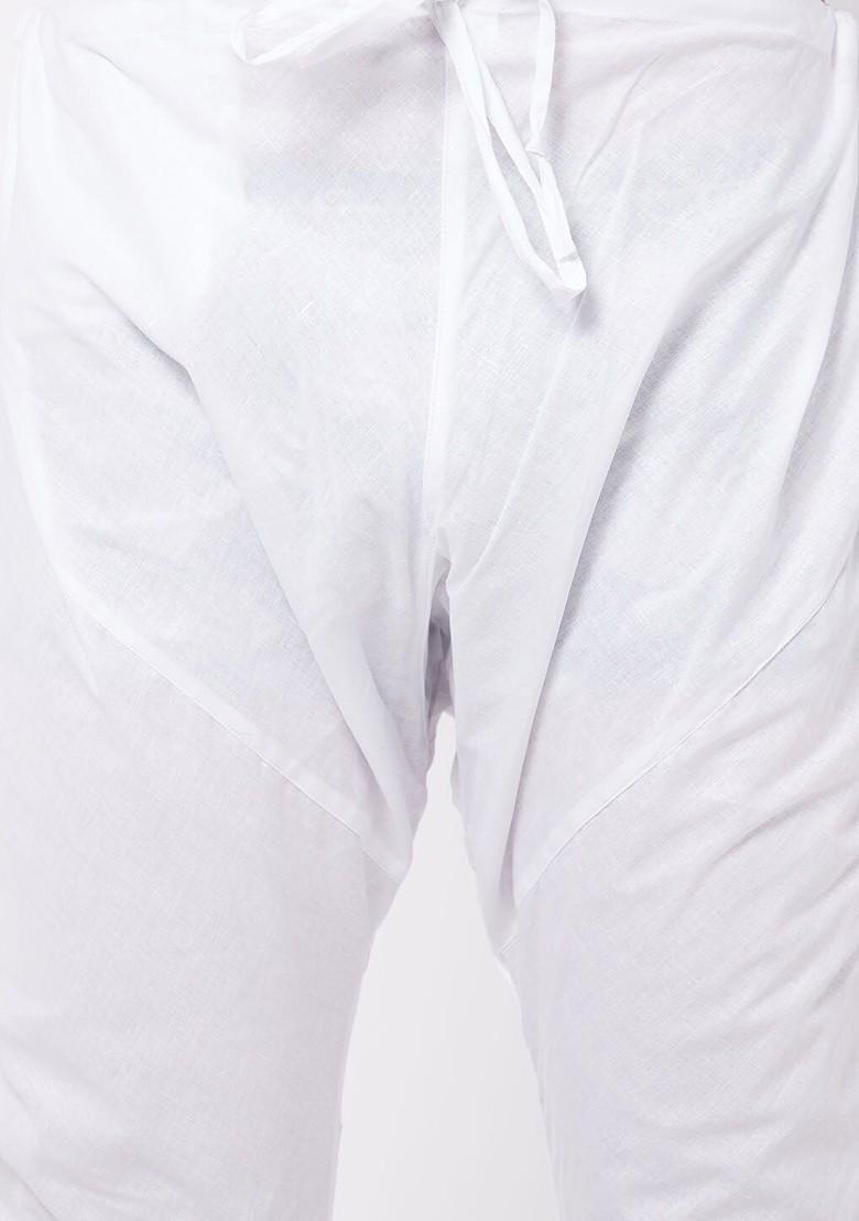White Solid Cotton Pyjama For Men