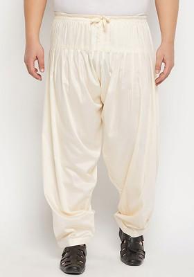 Cream Solid Poly Blend Salwar For Men