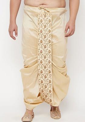 Gold Embroidered Poly Blend Dhoti For Men