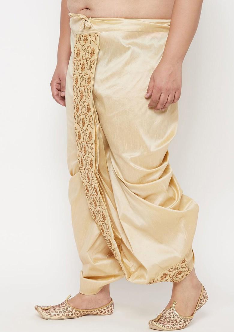 Gold Embroidered Poly Blend Dhoti For Men