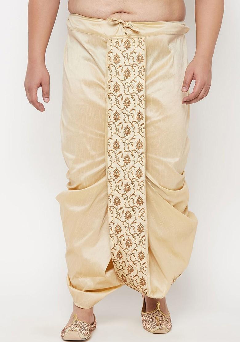 Gold Embroidered Poly Blend Dhoti For Men