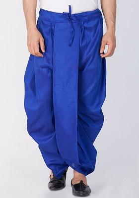 Blue Solid Poly Blend Dhoti For Men
