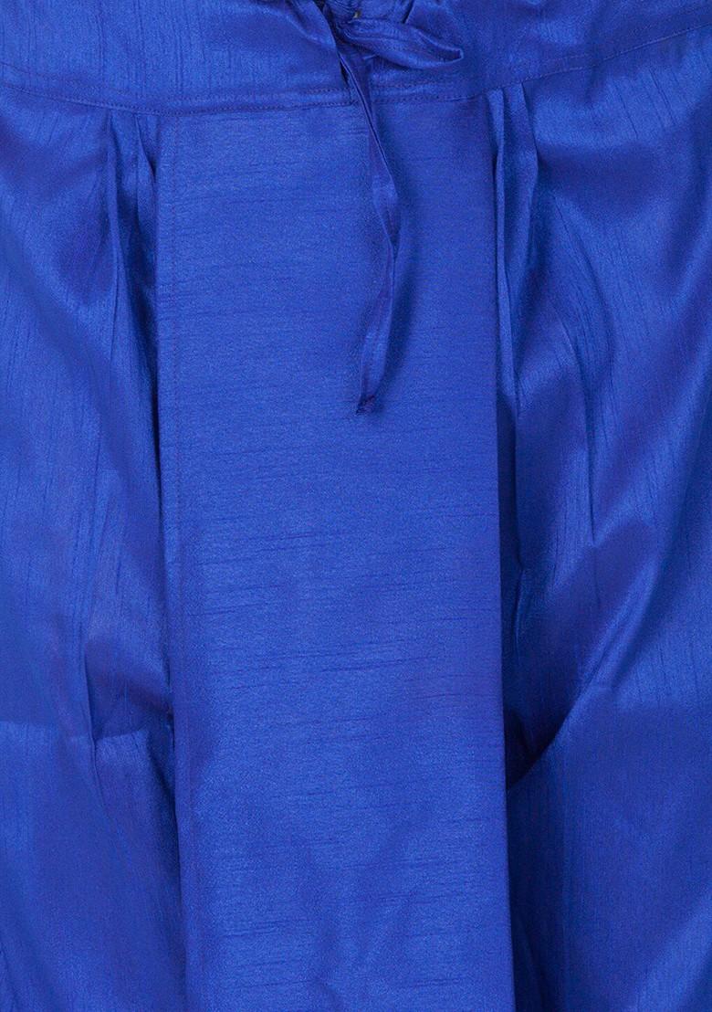 Blue Solid Poly Blend Dhoti For Men