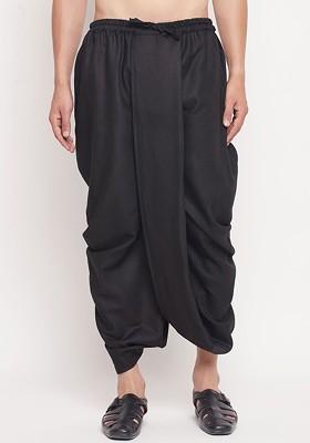 Black Solid Poly Blend Dhoti For Men