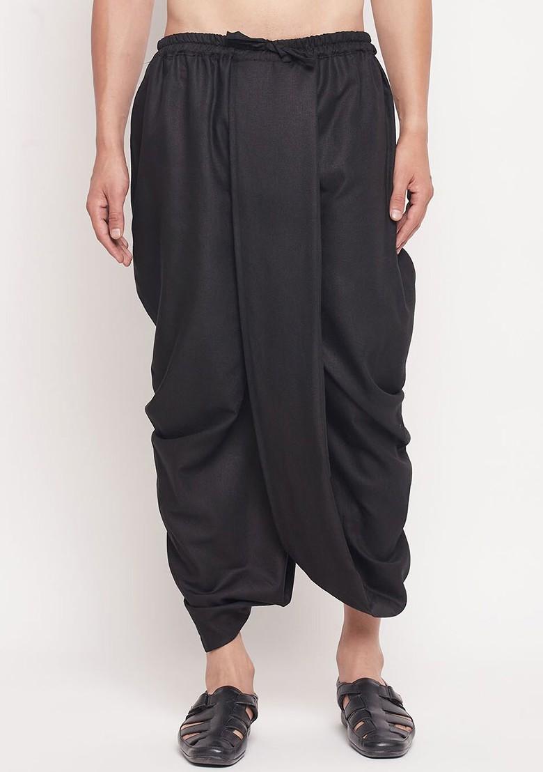 Black Solid Poly Blend Dhoti For Men