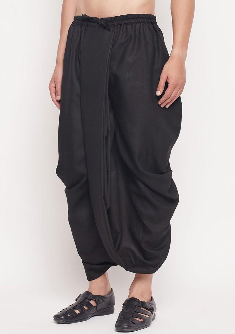 Black Solid Poly Blend Dhoti For Men