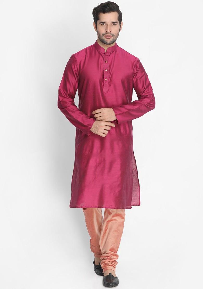 Pink Solid Cotton Churidar For Men