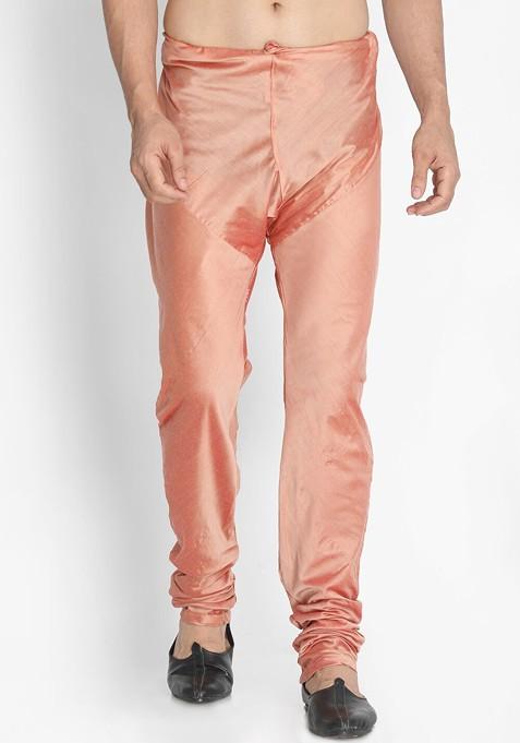 Pink Solid Cotton Churidar For Men