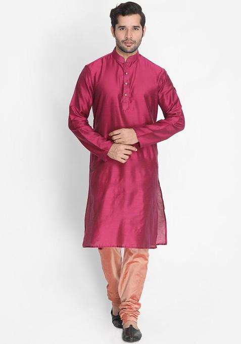 Pink Solid Cotton Churidar For Men