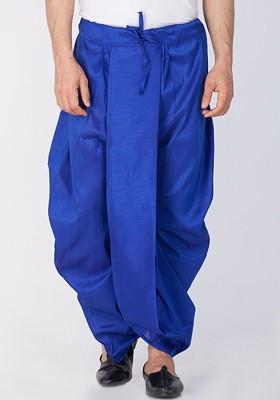 Blue Solid Silk Dhoti For Men