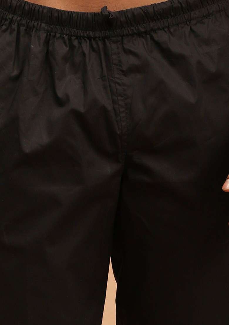 Black Solid Cotton Pyjama For Men - Indya