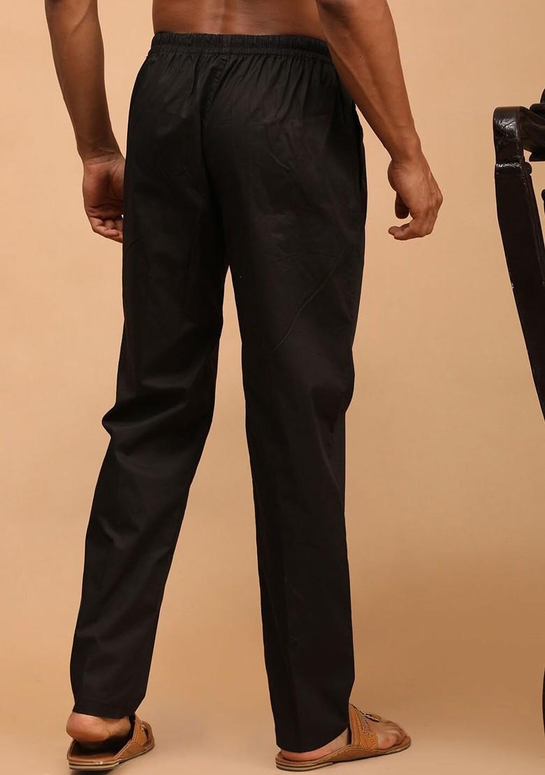 Black Solid Cotton Pyjama For Men