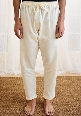 White Solid Cotton Pyjama For Men