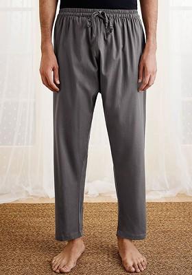 Grey Solid Cotton Pyjama For Men