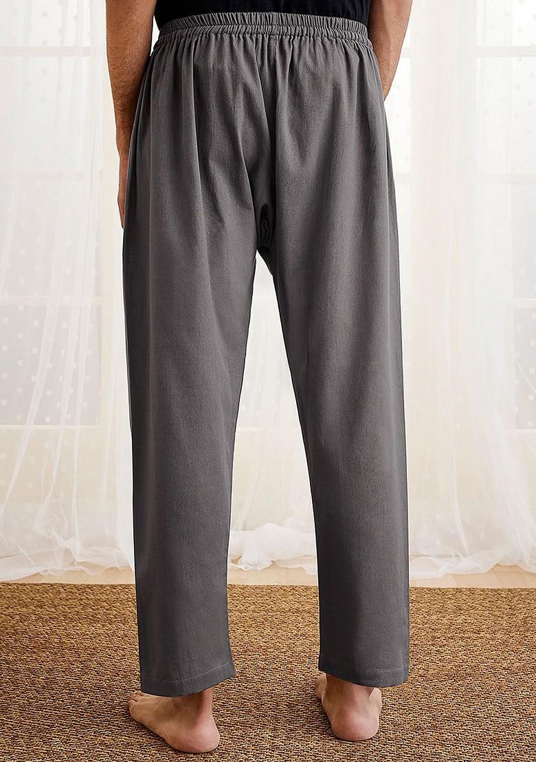 Grey Solid Cotton Pyjama For Men