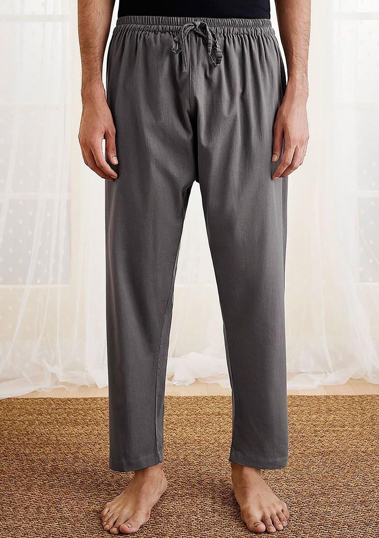 Grey Solid Cotton Pyjama For Men
