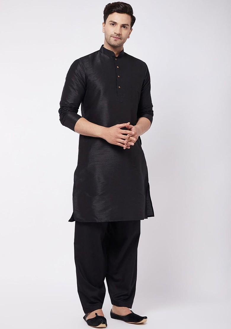 Black Solid Poly Blend Salwar For Men