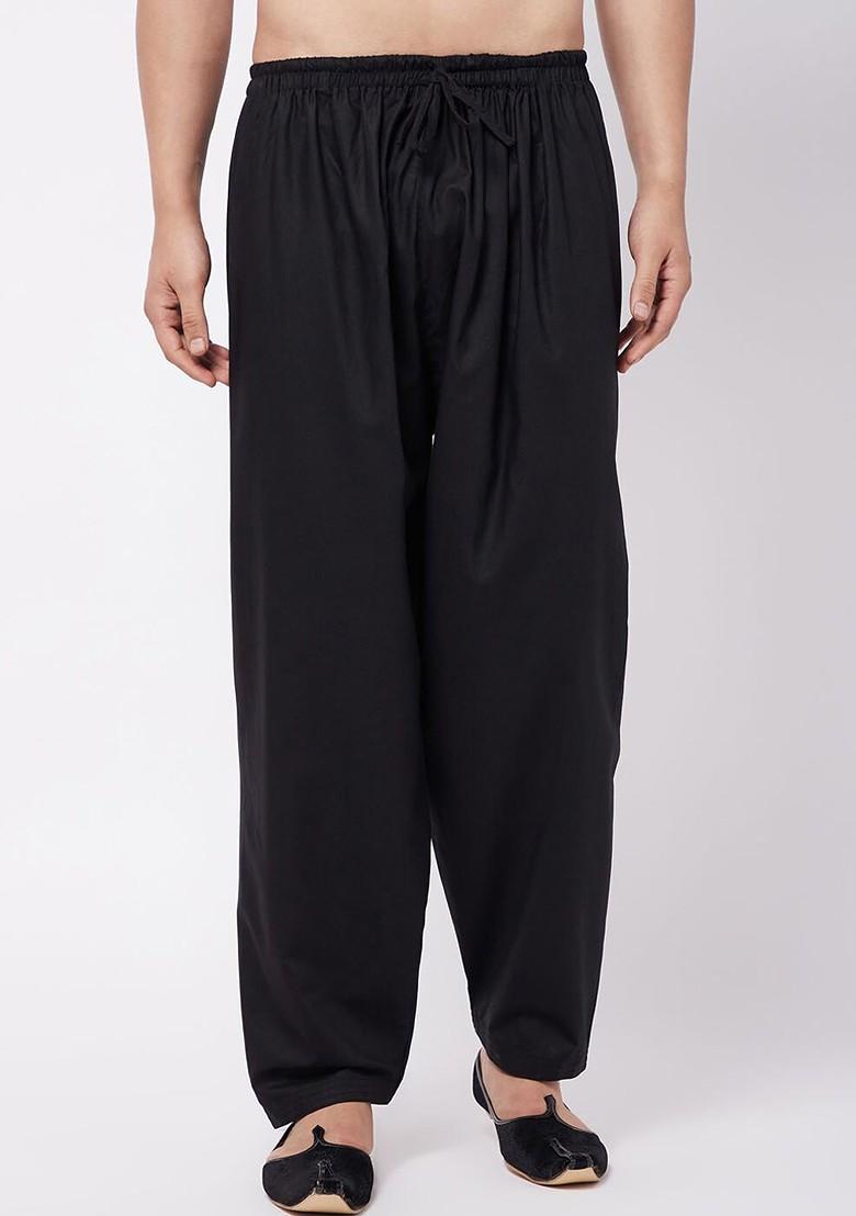 Black Solid Poly Blend Salwar For Men