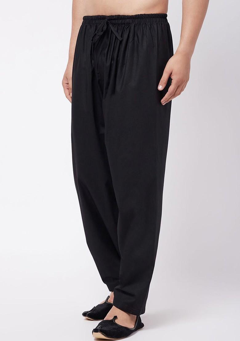 Black Solid Poly Blend Salwar For Men