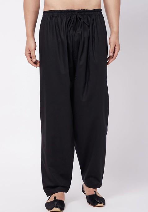 Black Solid Poly Blend Salwar For Men