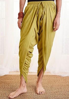 Olive Solid Cotton Dhoti For Men