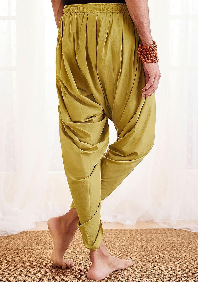 Olive Solid Cotton Dhoti For Men