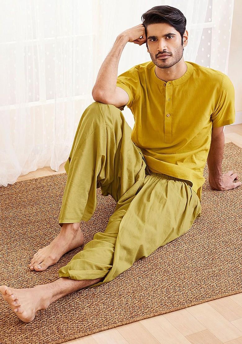 Olive Solid Cotton Dhoti For Men