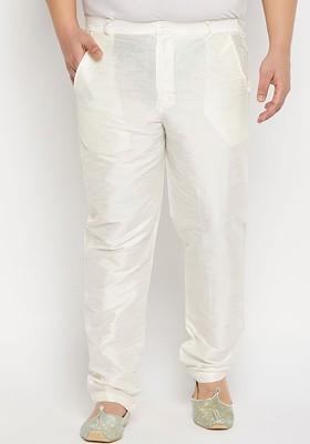 Cream Solid Poly Blend Pyjama For Men