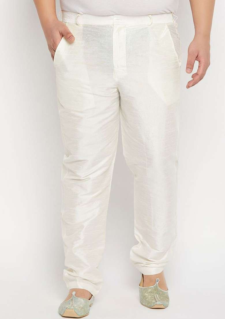 Cream Solid Poly Blend Pyjama For Men - Indya