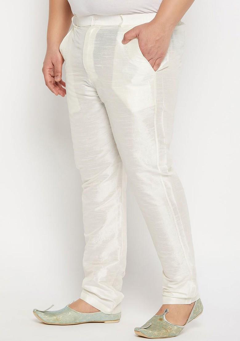 Cream Solid Poly Blend Pyjama For Men