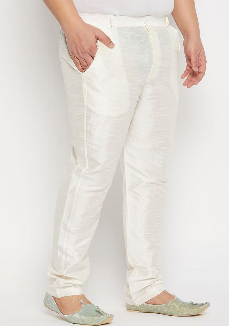 Cream Solid Poly Blend Pyjama For Men