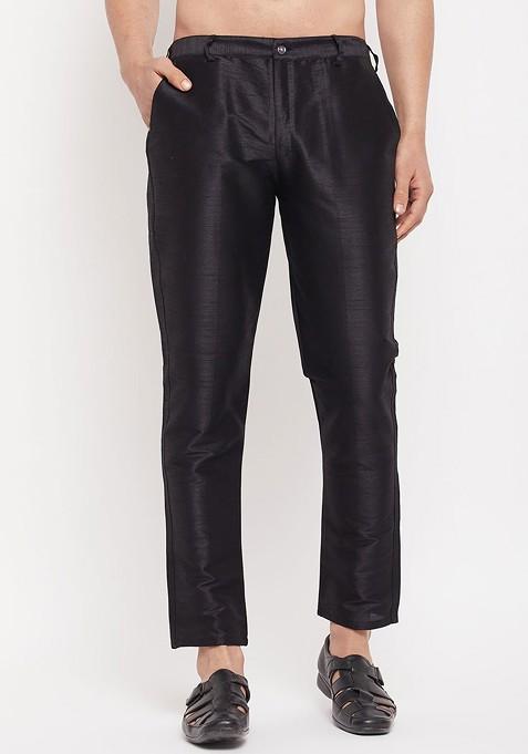 Black Solid Silk Pyjama For Men — view on Indya