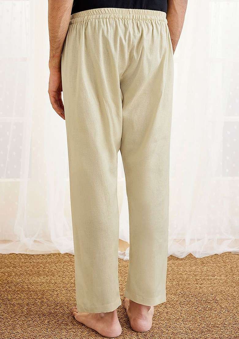 Beige Solid Cotton Pyjama For Men - Indya