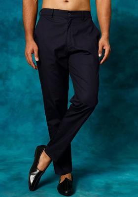 Navy Blue Solid Cotton Pyjama For Men