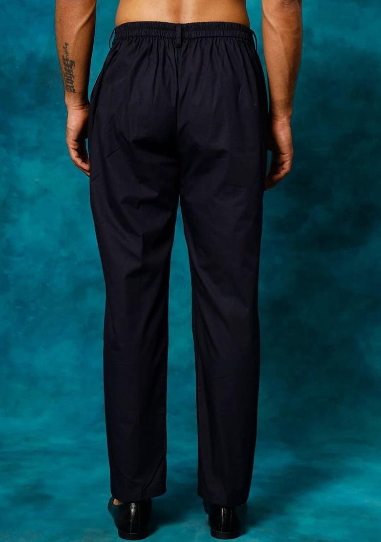 Navy Blue Solid Cotton Pyjama For Men