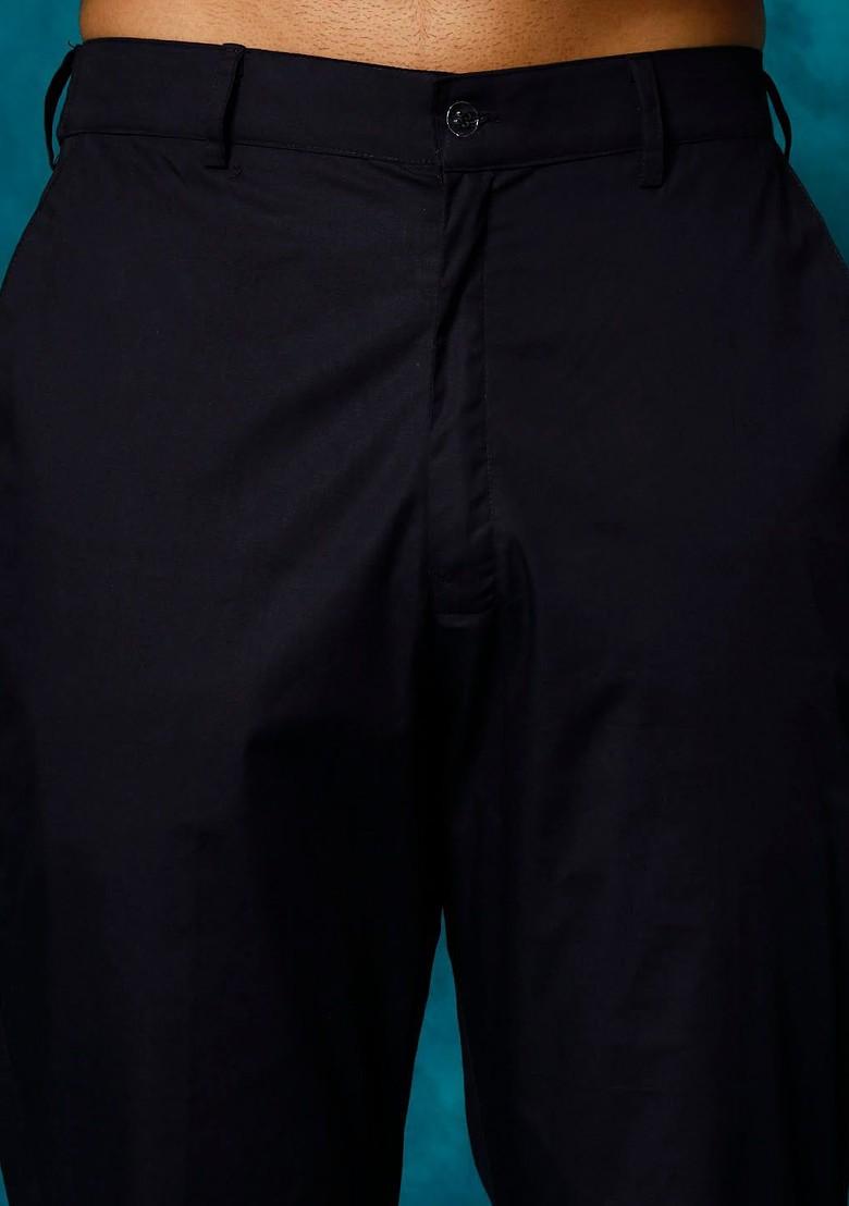 Navy Blue Solid Cotton Pyjama For Men