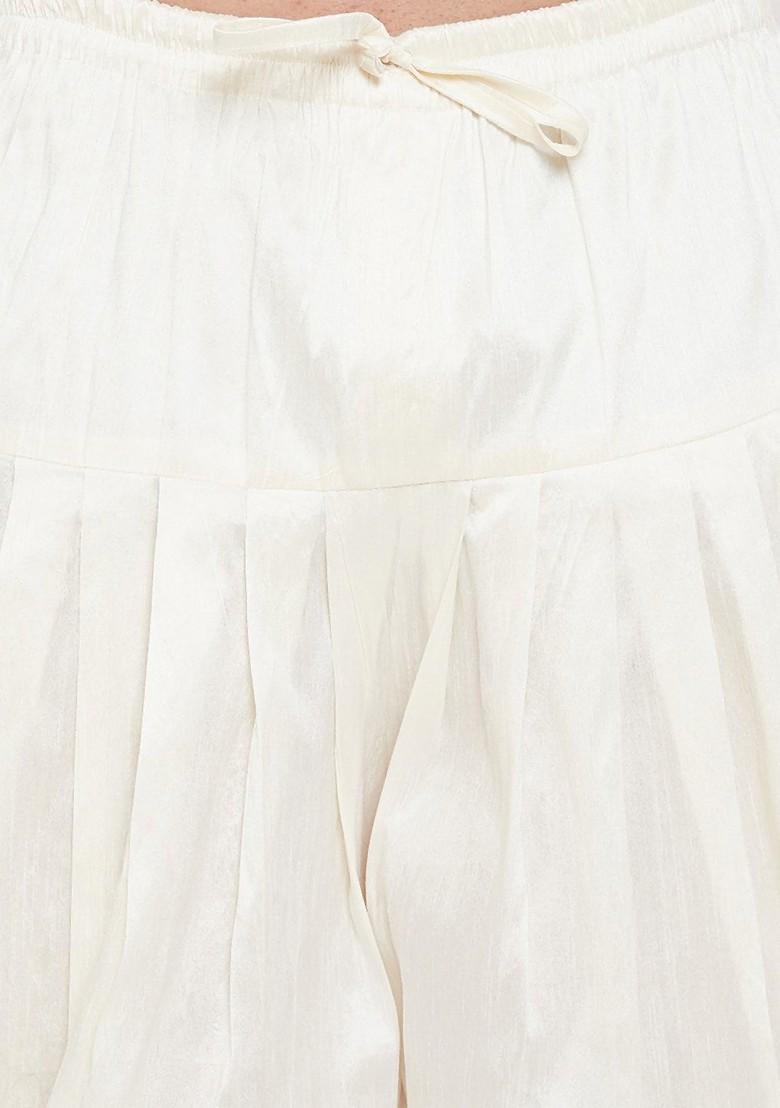 Cream Solid Silk Dhoti For Men